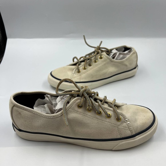 Sperry Sneakers Lace Up Shoes Cream Tan Loafer Boat Shoes Women's 7.5 M - Picture 5 of 9